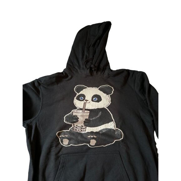 Panda With Boba Tea Bubble Tea Drink Black Size XL Sweatshirt Hoodie NEW - Picture 4 of 6